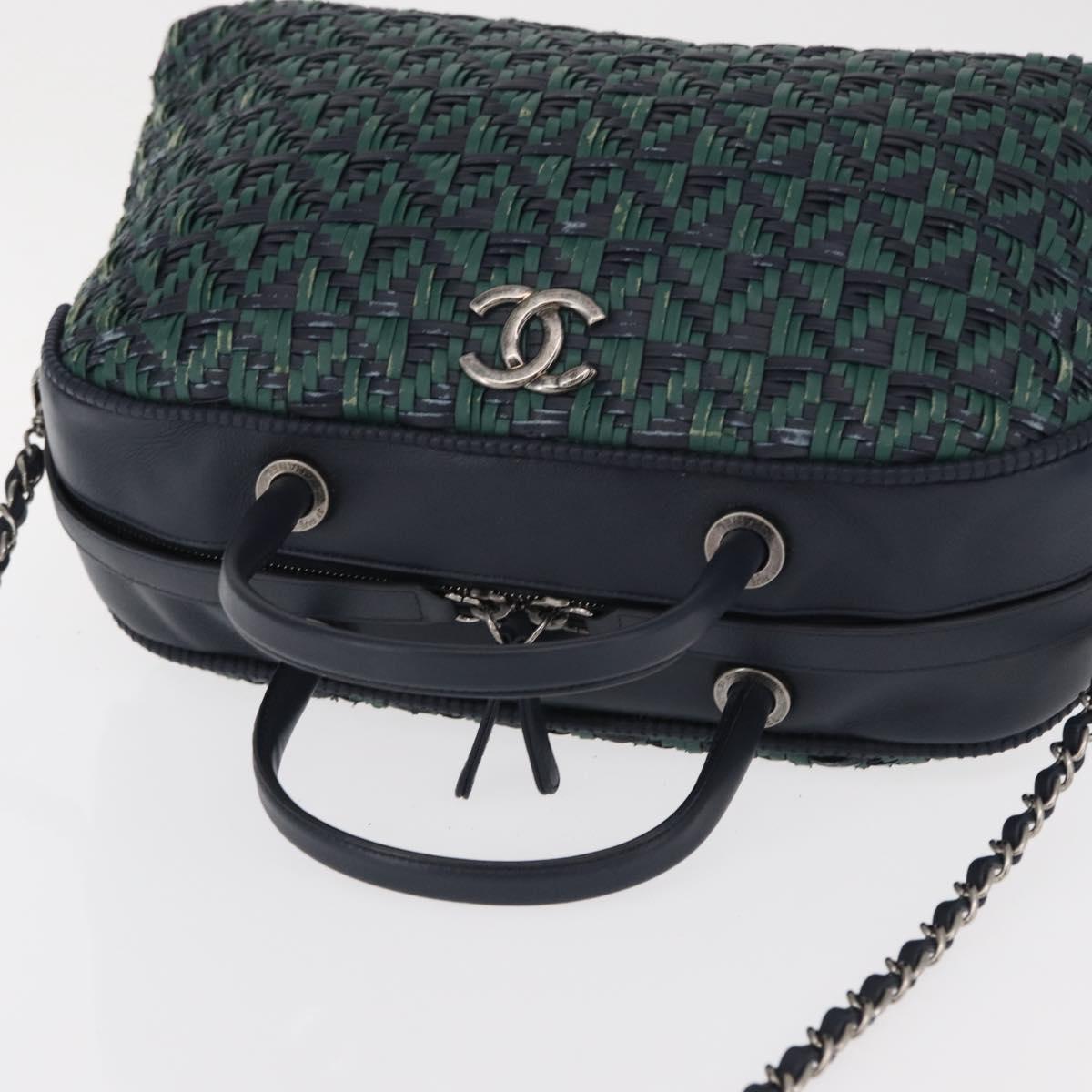 CHANEL Hand Bag Leather 2way Green CC Auth BA8704