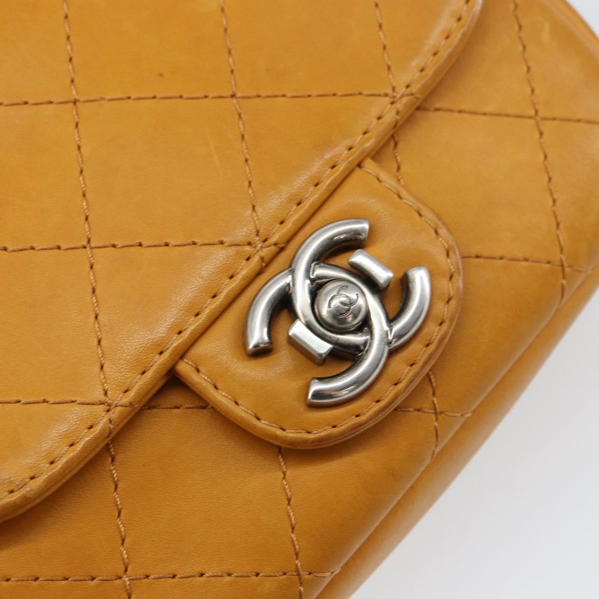 CHANEL Matelasse Chain Shoulder Bag Leather Orange CC Auth BA8705