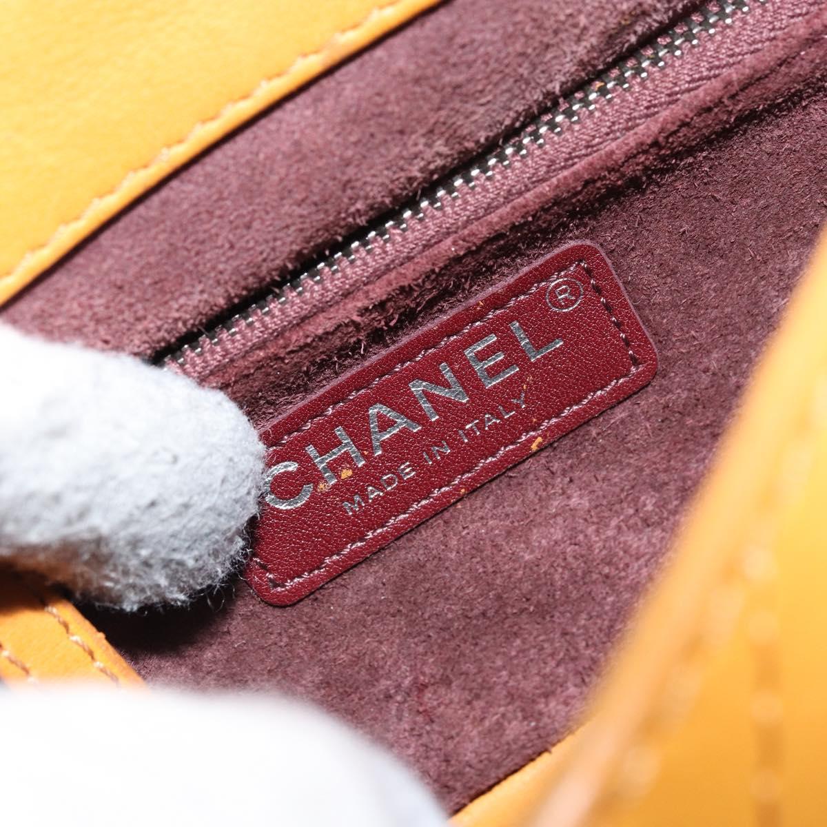 CHANEL Matelasse Chain Shoulder Bag Leather Orange CC Auth BA8705