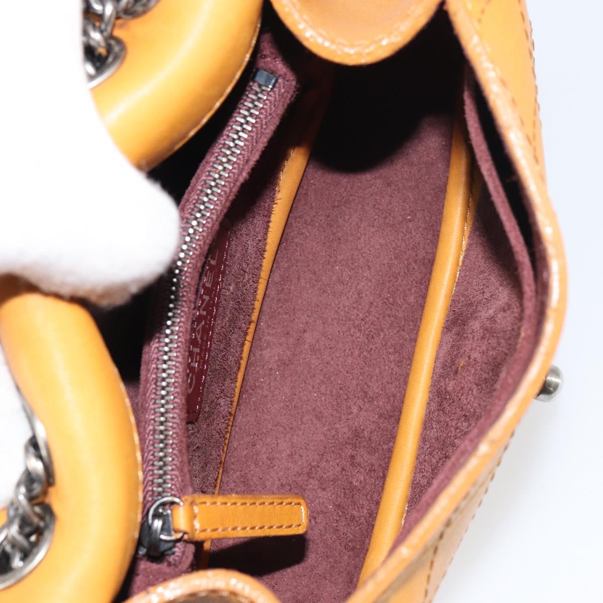 CHANEL Matelasse Chain Shoulder Bag Leather Orange CC Auth BA8705