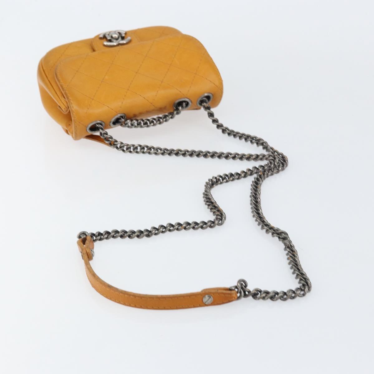 CHANEL Matelasse Chain Shoulder Bag Leather Orange CC Auth BA8705