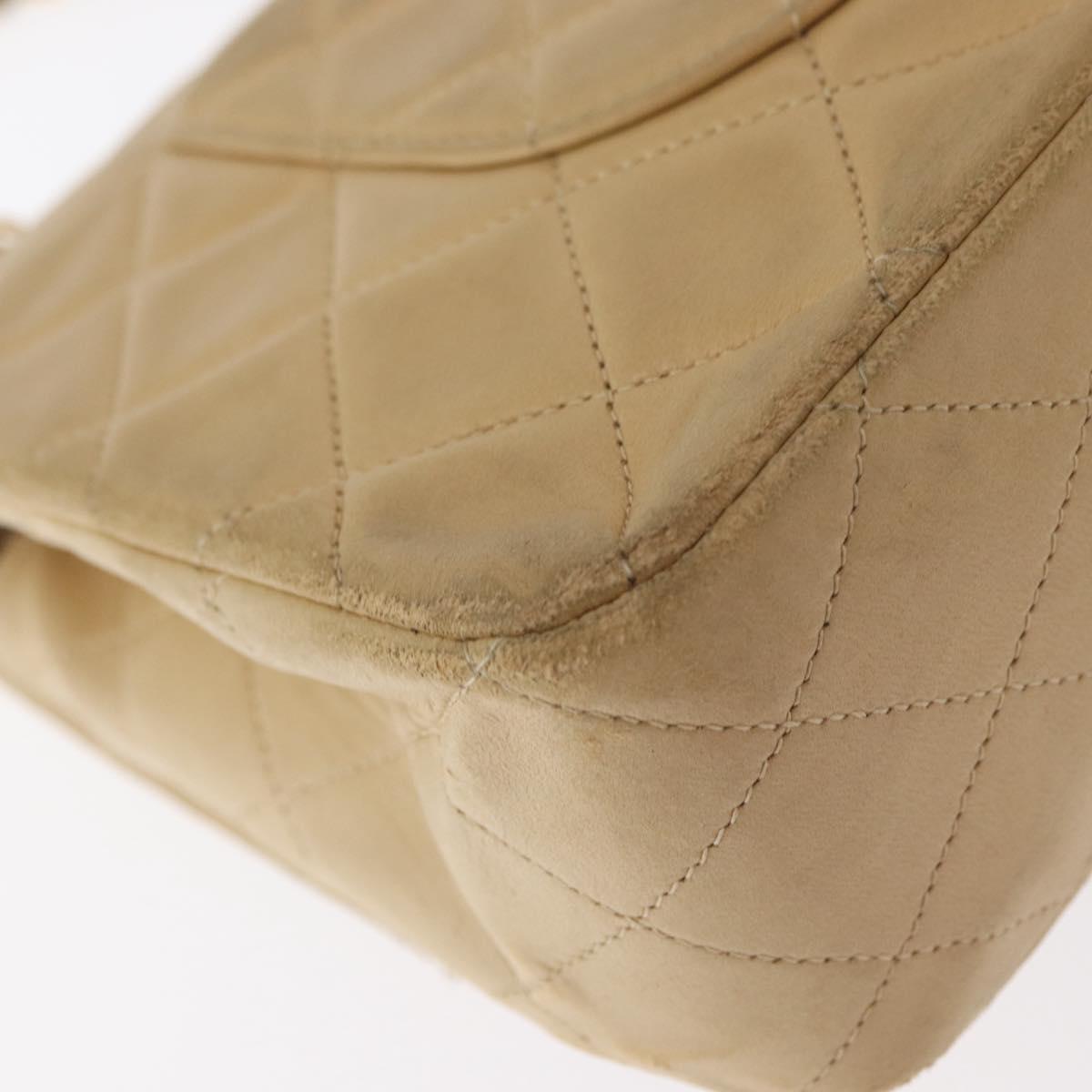 CHANEL Matelasse 25 Chain Shoulder Bag Lamb Skin Beige Gold CC Auth BA8707