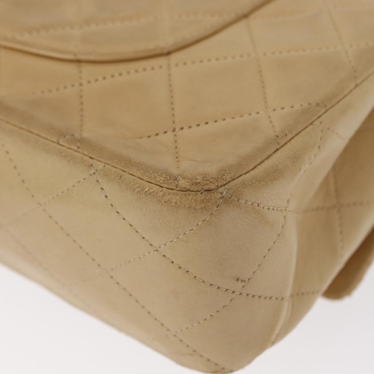 CHANEL Matelasse 25 Chain Shoulder Bag Lamb Skin Beige Gold CC Auth BA8707