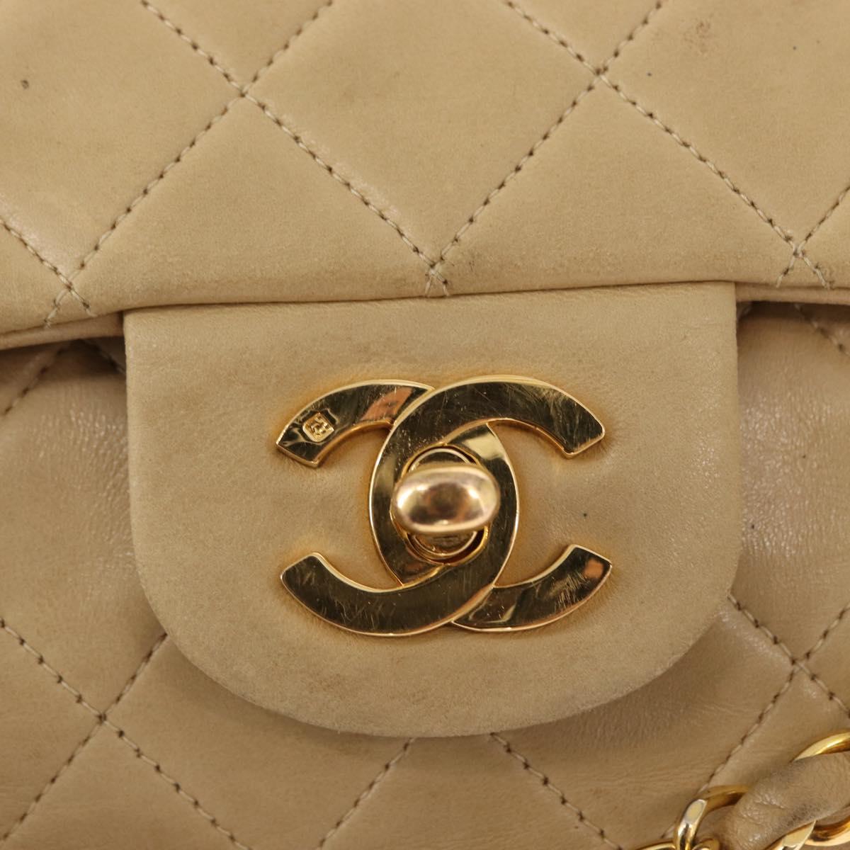 CHANEL Matelasse 25 Chain Shoulder Bag Lamb Skin Beige Gold CC Auth BA8707