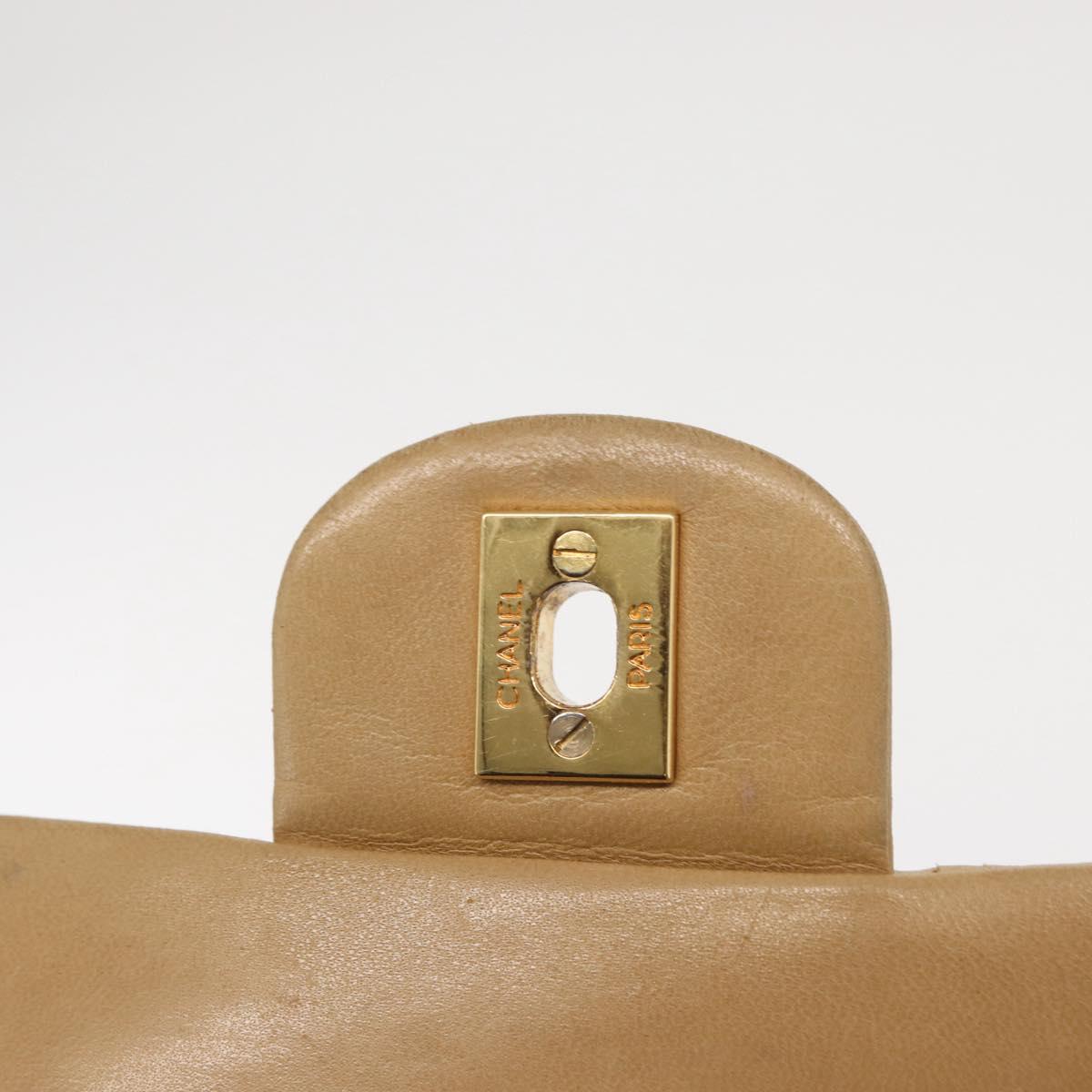 CHANEL Matelasse 25 Chain Shoulder Bag Lamb Skin Beige Gold CC Auth BA8707