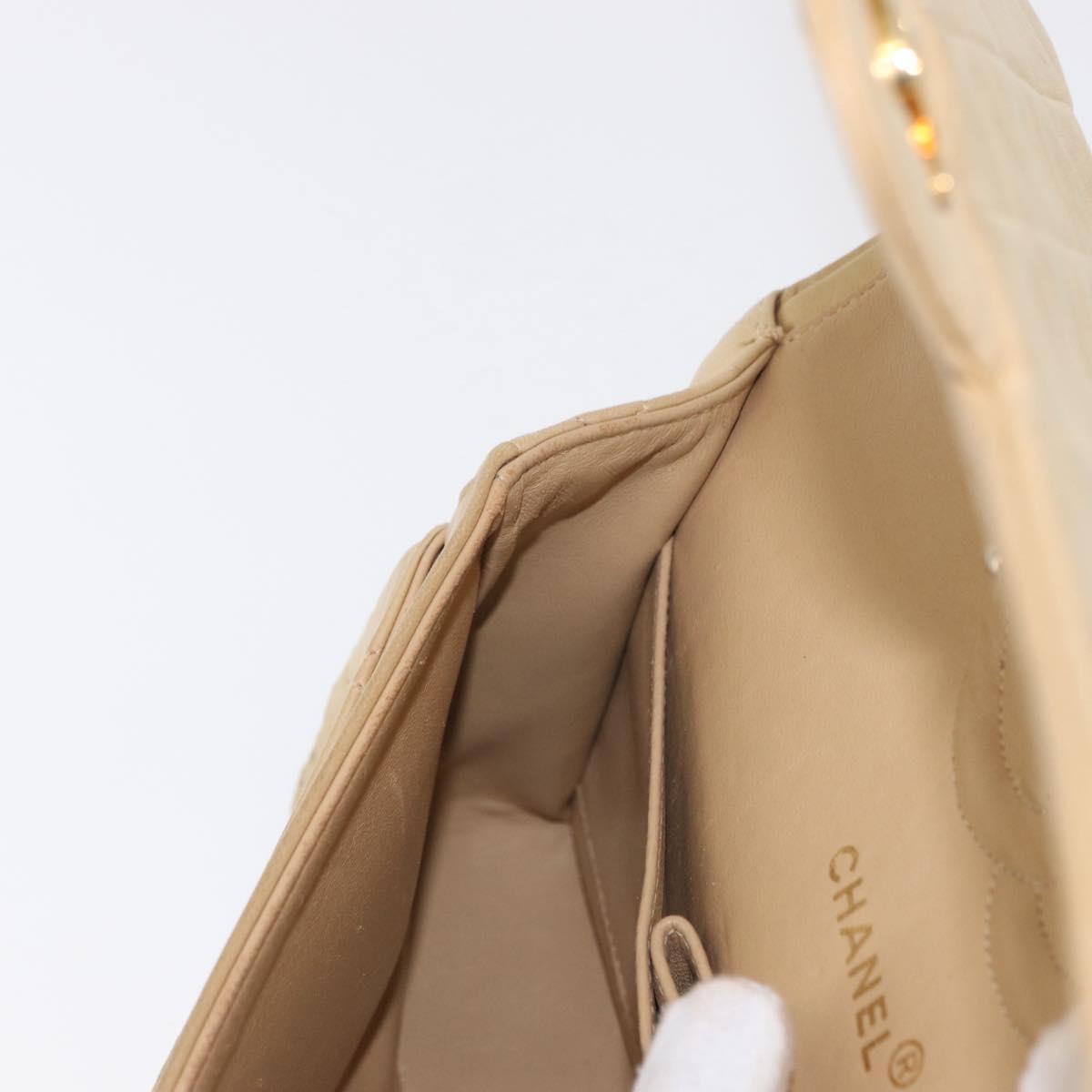 CHANEL Matelasse 25 Chain Shoulder Bag Lamb Skin Beige Gold CC Auth BA8707