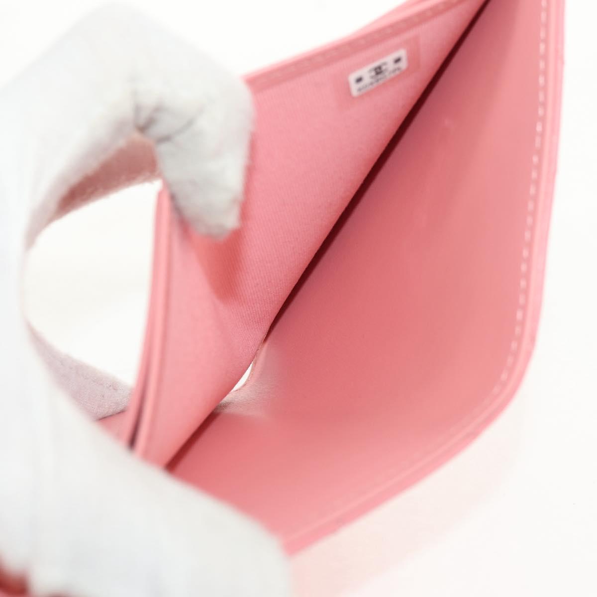 CHANEL Matelasse Bifold Wallet Lamb Skin Pink Silver CC Auth BA8708V
