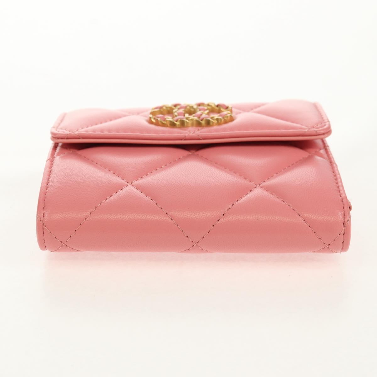 CHANEL Matelasse Bifold Wallet Lamb Skin Pink Silver CC Auth BA8708V