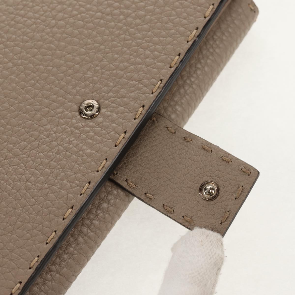 FENDI Seleria Peek A Boo Long Wallet Leather Beige Silver Auth BA8709V