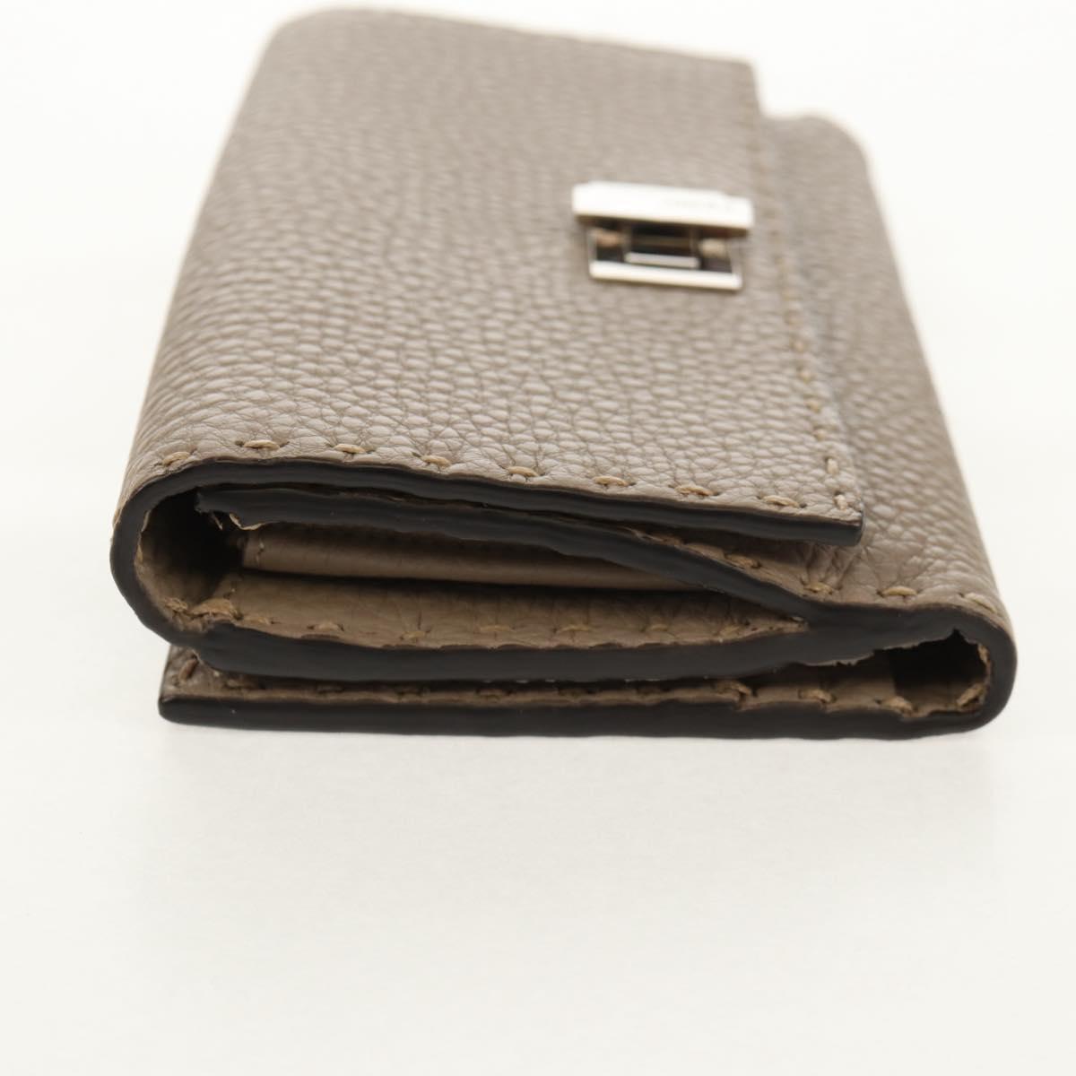 FENDI Seleria Peek A Boo Long Wallet Leather Beige Silver Auth BA8709V