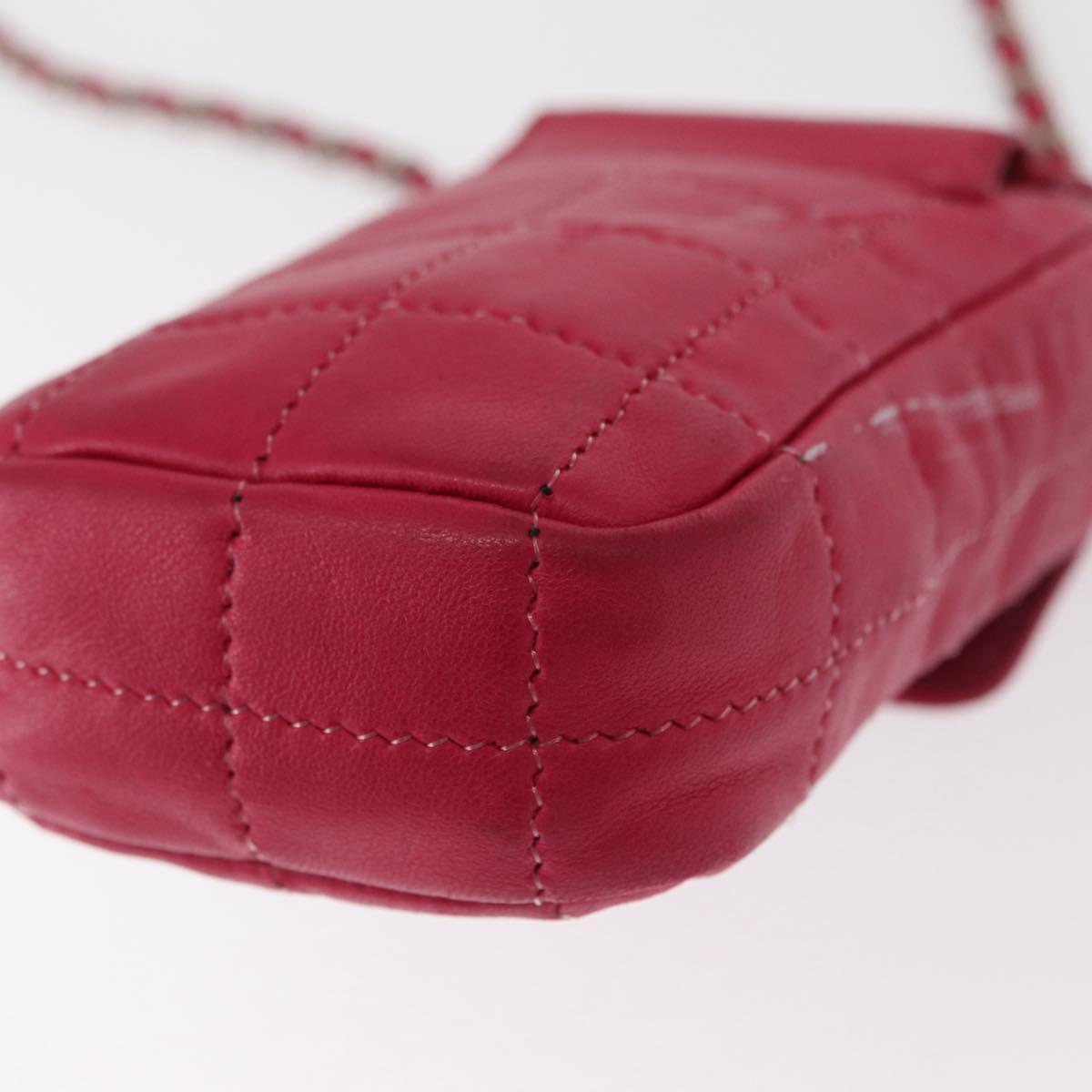 CHANEL Choco Bar line Chain Shoulder Bag Leather Pink Silver CC Auth BA8714