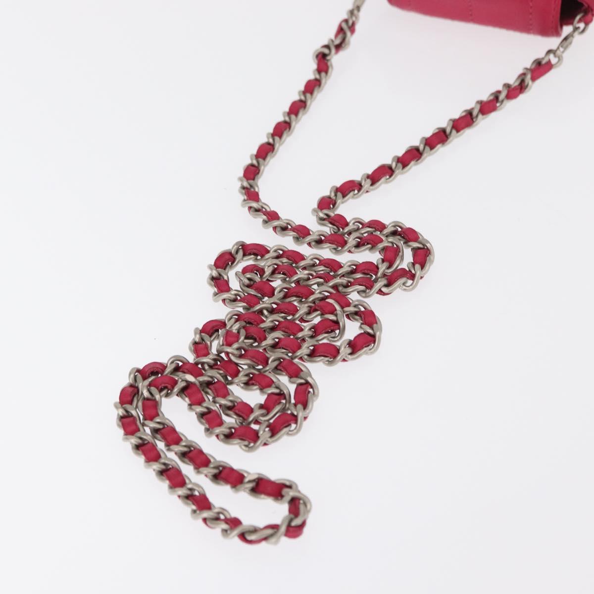 CHANEL Choco Bar line Chain Shoulder Bag Leather Pink Silver CC Auth BA8714