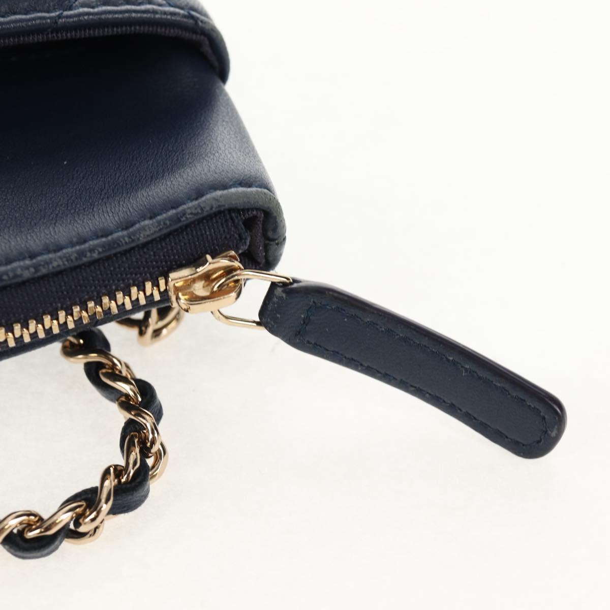 CHANEL Matelasse Chain Phone Case Bag Lamb Skin Navy Gold CC Auth BA8715SAV
