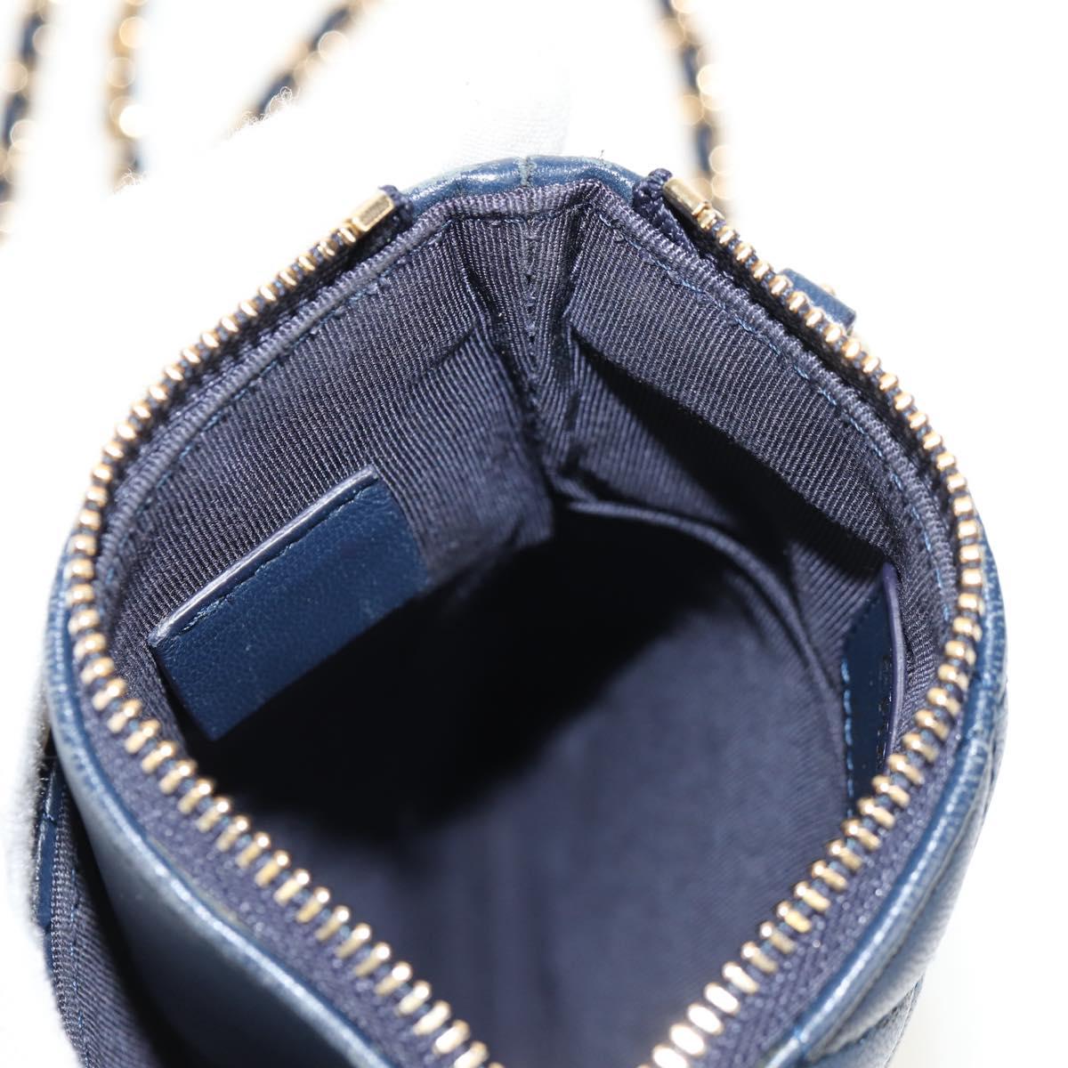 CHANEL Matelasse Chain Phone Case Bag Lamb Skin Navy Gold CC Auth BA8715SAV