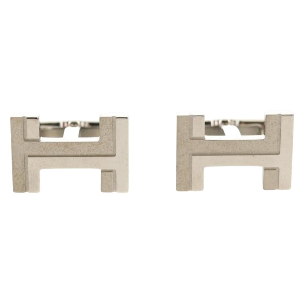 HERMES H Cuffs metal Silver Auth BA8723V