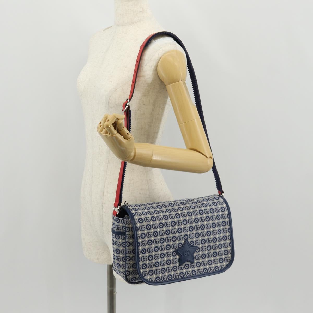 GUCCI Shoulder Bag Canvas Blue Silver 664143 Auth BA8728SAV