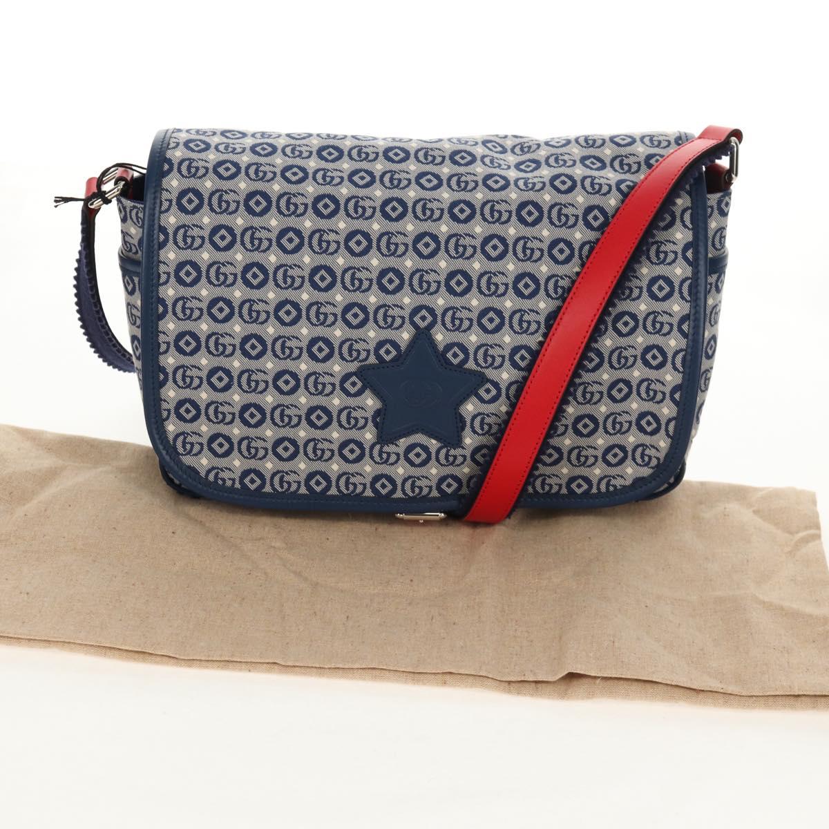 GUCCI Shoulder Bag Canvas Blue Silver 664143 Auth BA8728SAV