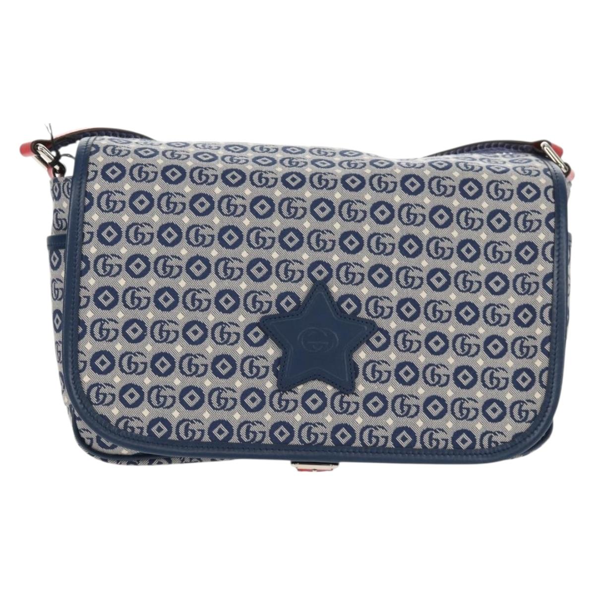 GUCCI Shoulder Bag Canvas Blue Silver 664143 Auth BA8728SAV