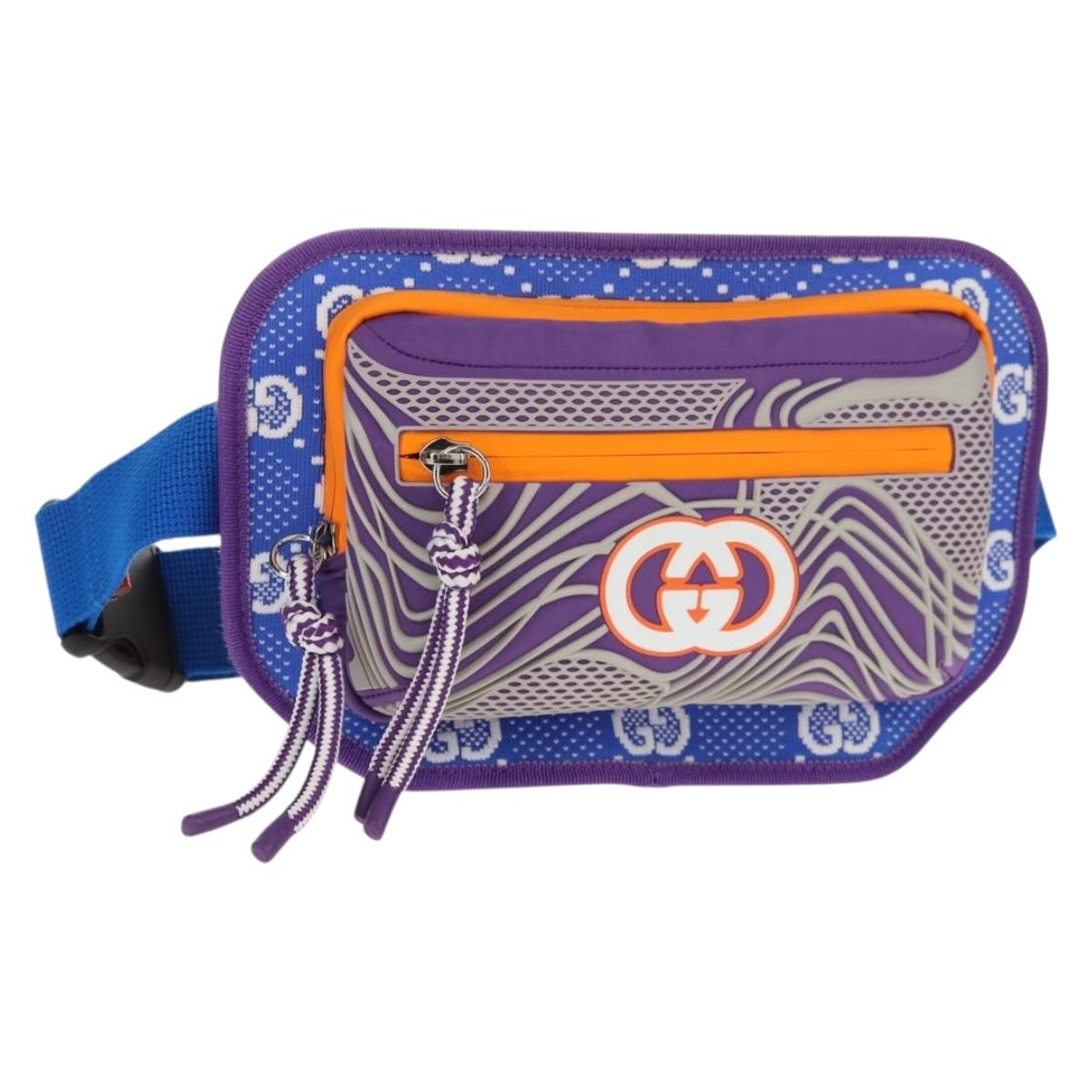 GUCCI Waist bag Nylon Blue Silver 752102 Auth BA8729V