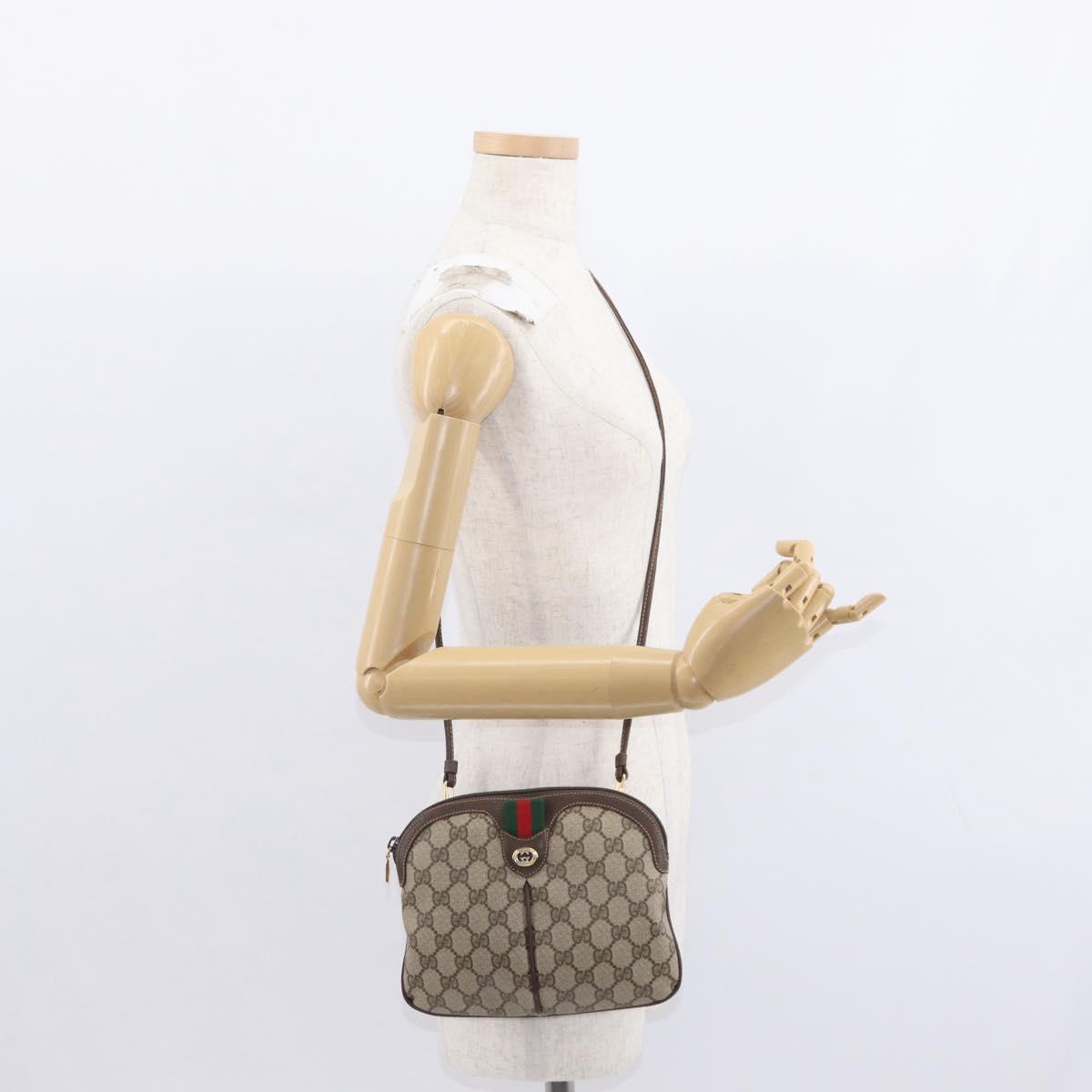 GUCCI GG Supreme Web Sherry Line Bag PVC Beige Gold 904 02 047 Auth BA8747