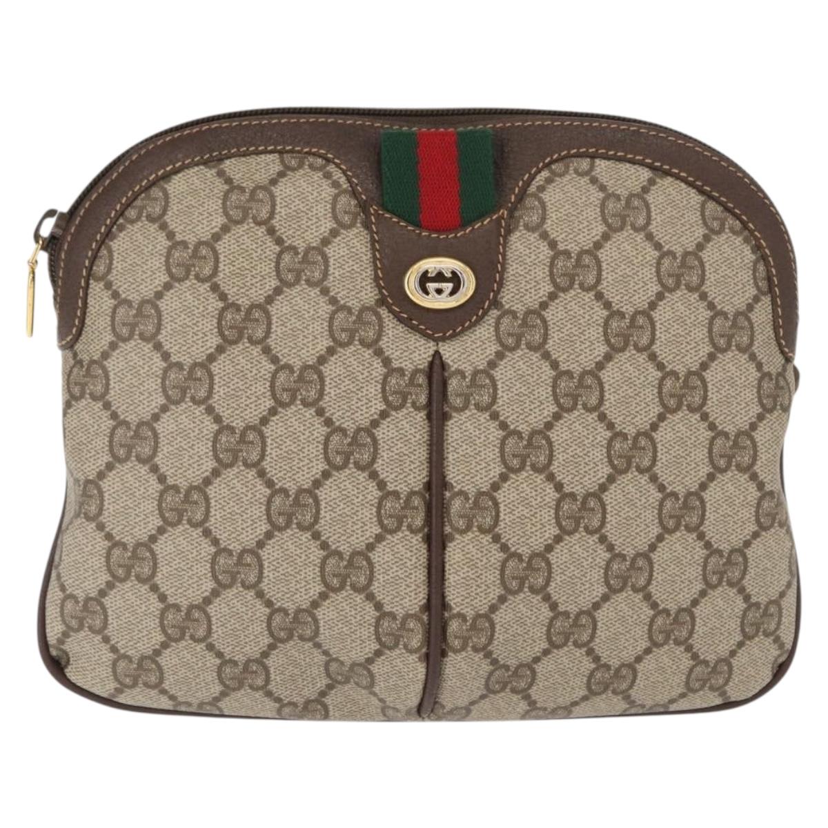 GUCCI GG Supreme Web Sherry Line Bag PVC Beige Gold 904 02 047 Auth BA8747