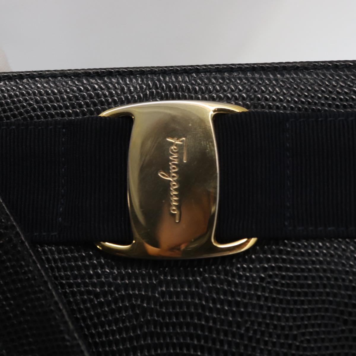 Salvatore Ferragamo Vala Tote Bag Leather Navy Gold Auth BA8751