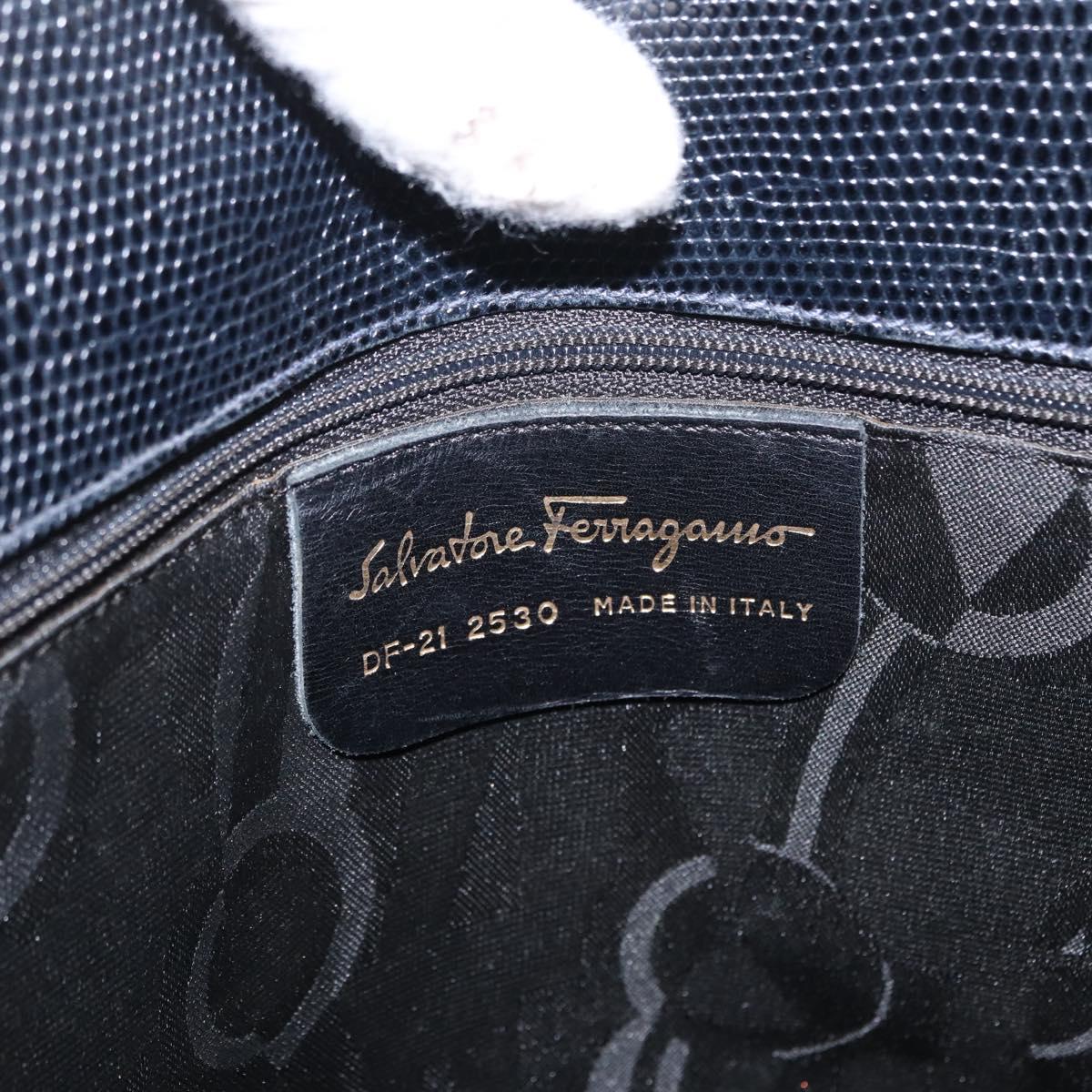 Salvatore Ferragamo Vala Tote Bag Leather Navy Gold Auth BA8751
