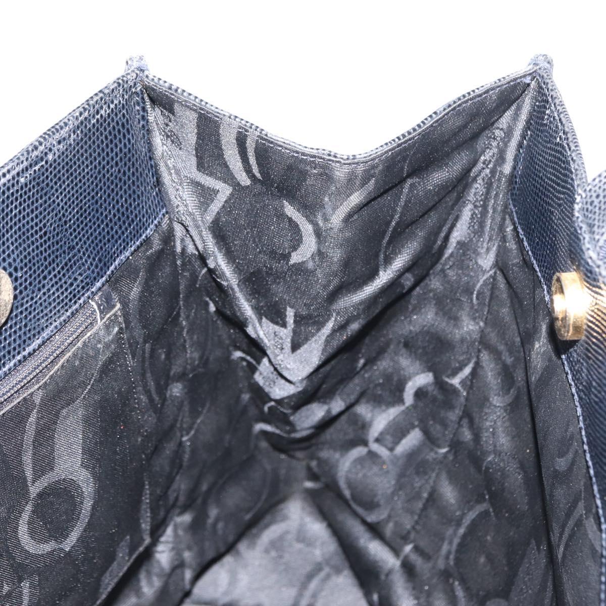 Salvatore Ferragamo Vala Tote Bag Leather Navy Gold Auth BA8751