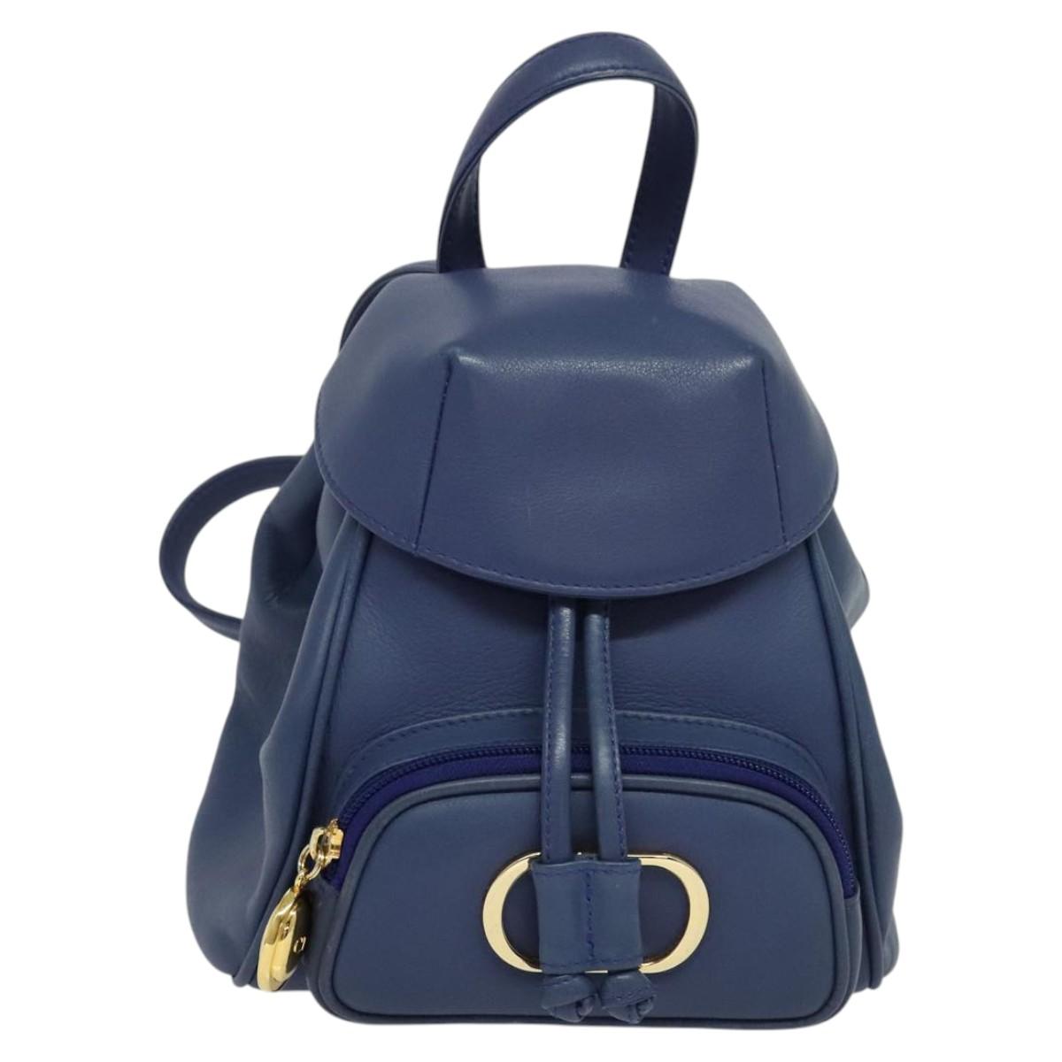 Christian Dior Backpack Leather Blue Auth BA875SAV