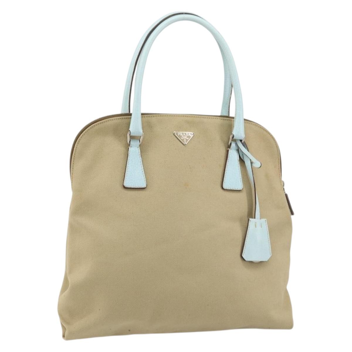 PRADA Hand Bag Canvas Silver Beige Auth BA8778