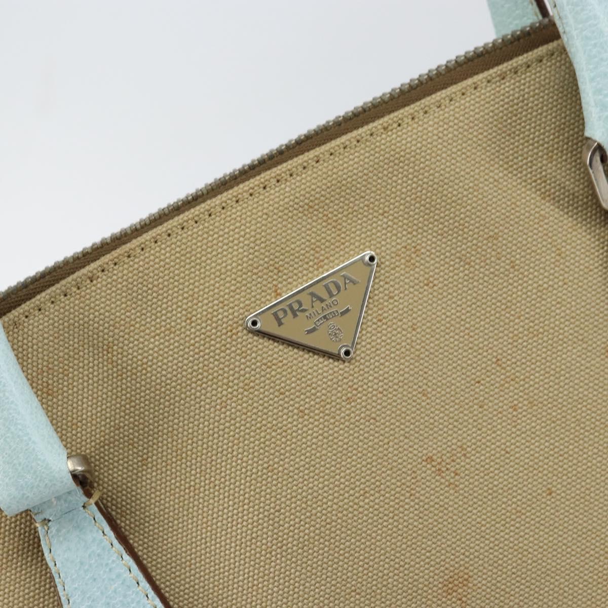 PRADA Hand Bag Canvas Silver Beige Auth BA8778