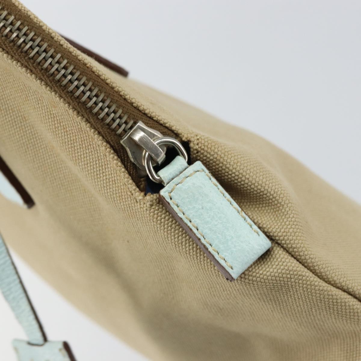 PRADA Hand Bag Canvas Silver Beige Auth BA8778