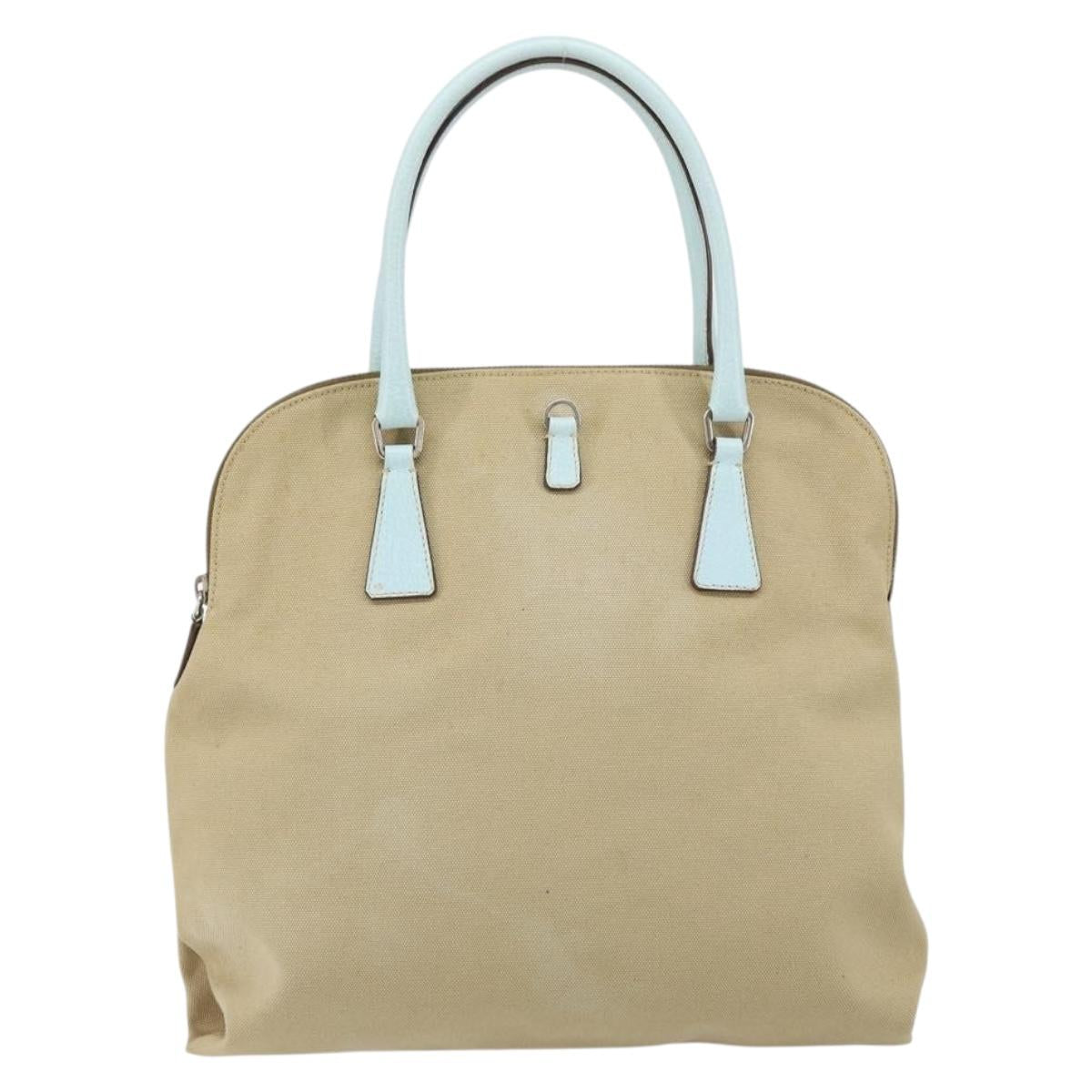 PRADA Hand Bag Canvas Silver Beige Auth BA8778