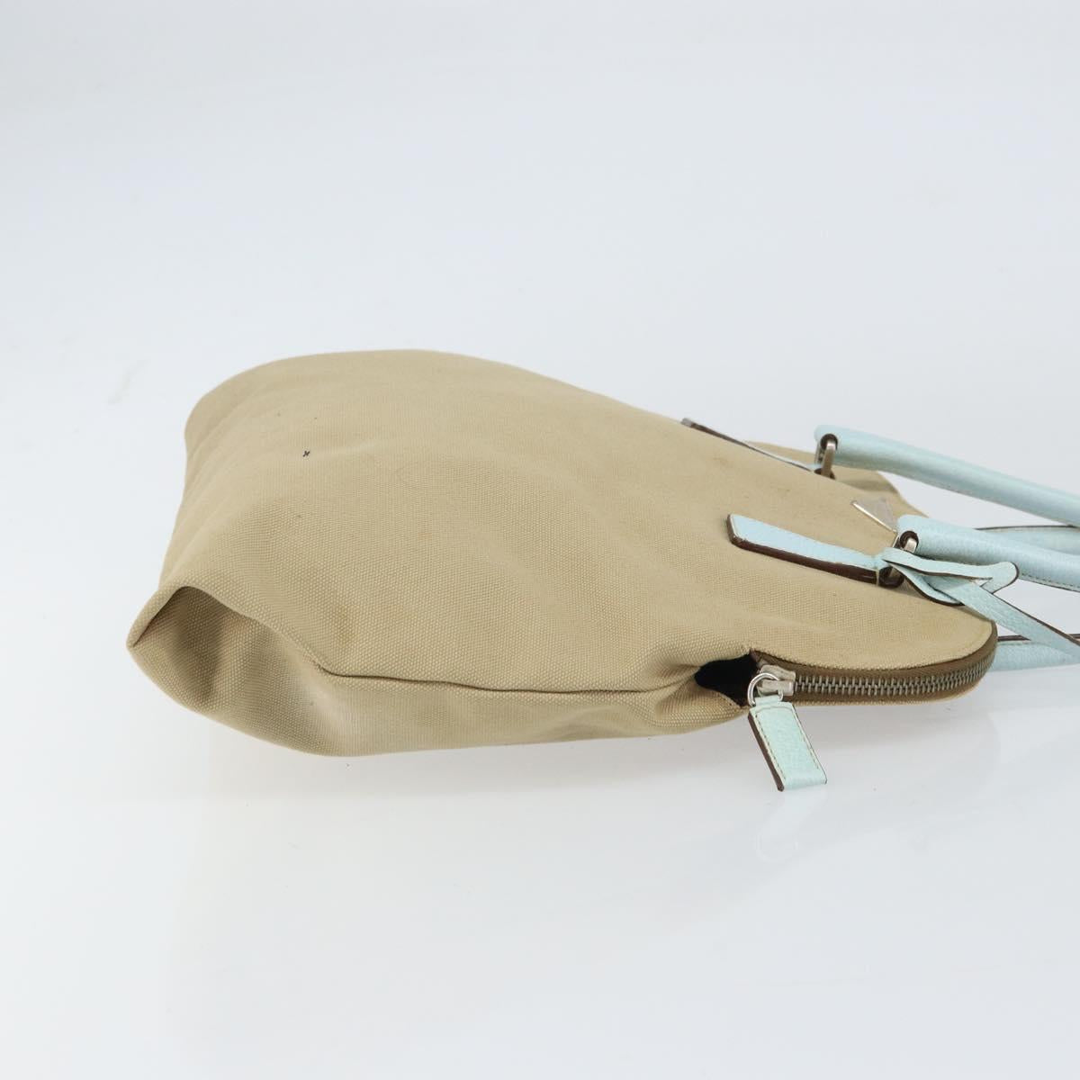 PRADA Hand Bag Canvas Silver Beige Auth BA8778