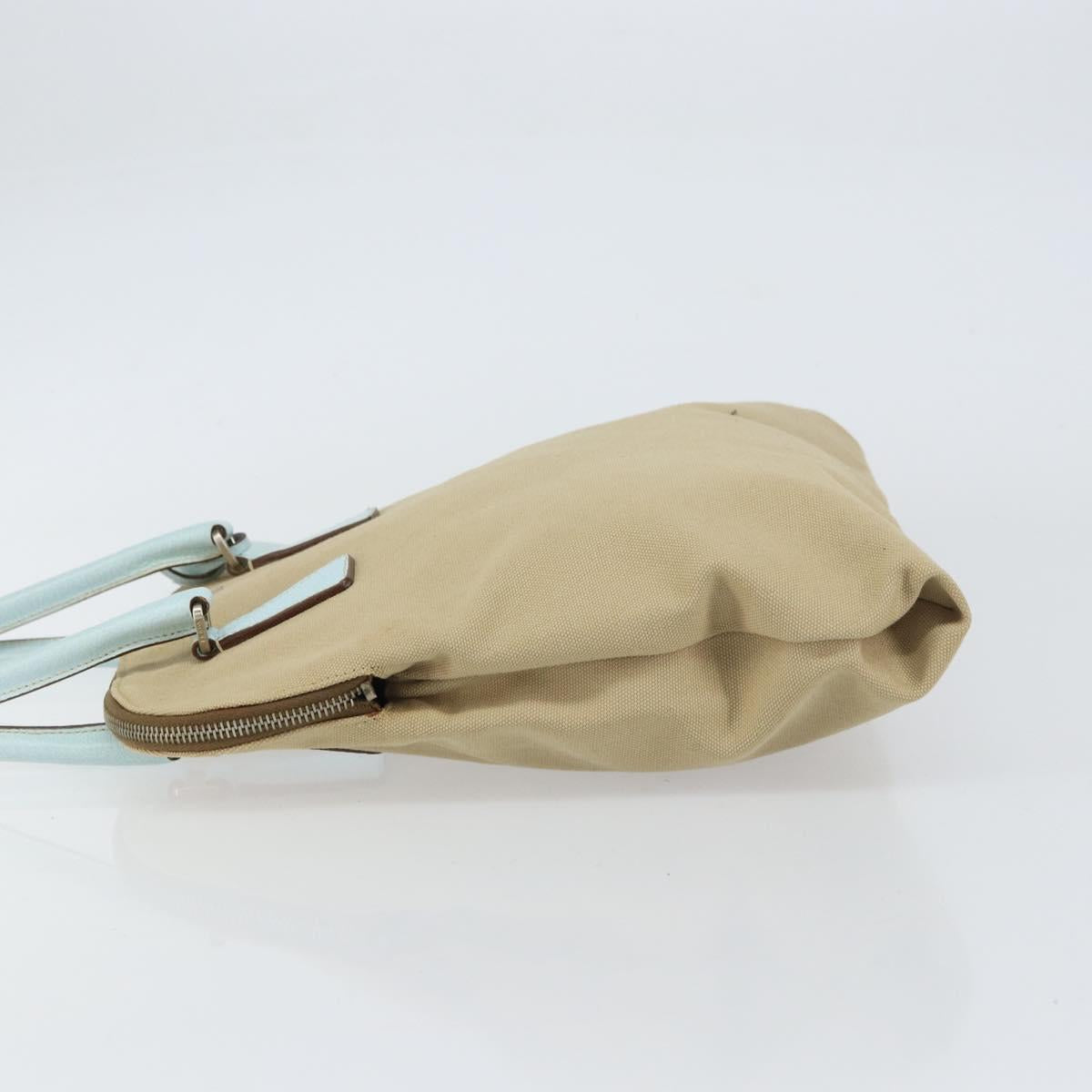 PRADA Hand Bag Canvas Silver Beige Auth BA8778