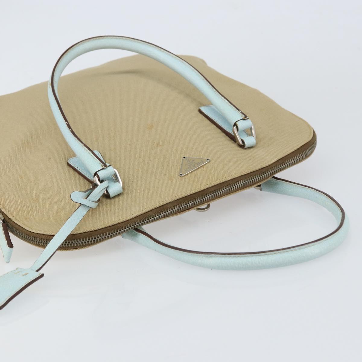 PRADA Hand Bag Canvas Silver Beige Auth BA8778
