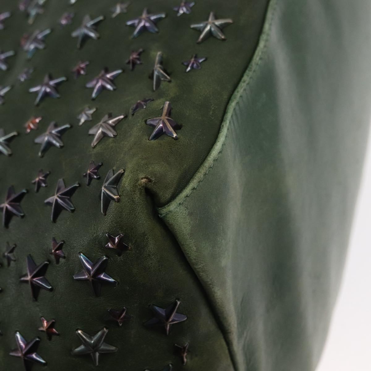 Jimmy Choo Studs Tote Bag Leather Green Silver Auth BA8788