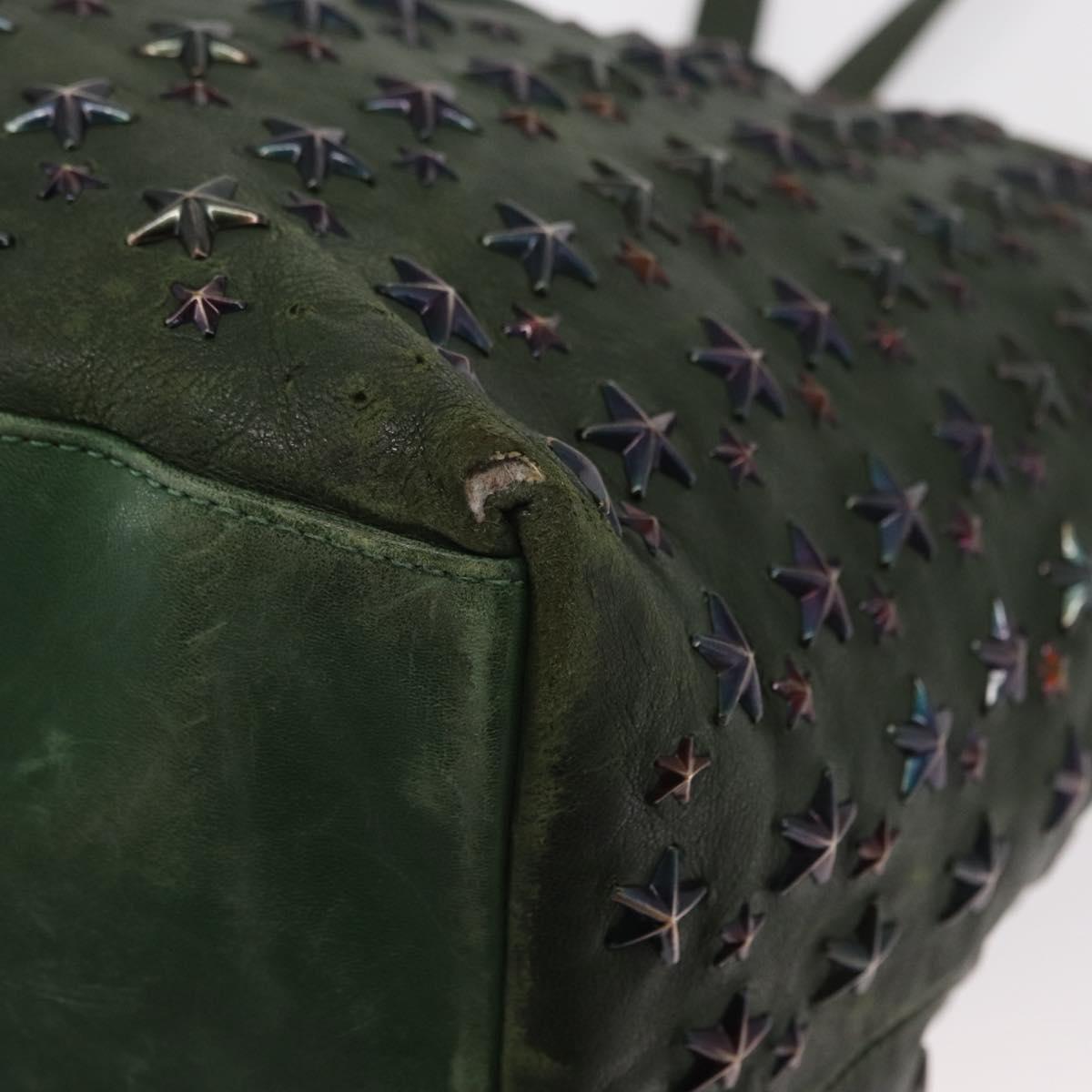 Jimmy Choo Studs Tote Bag Leather Green Silver Auth BA8788