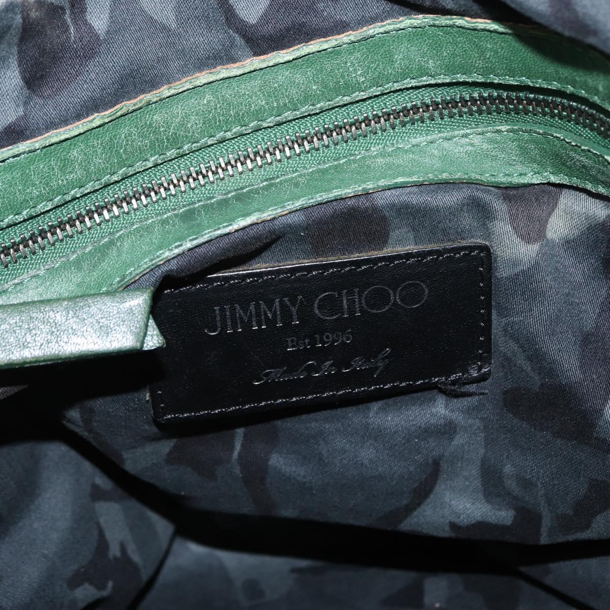 Jimmy Choo Studs Tote Bag Leather Green Silver Auth BA8788