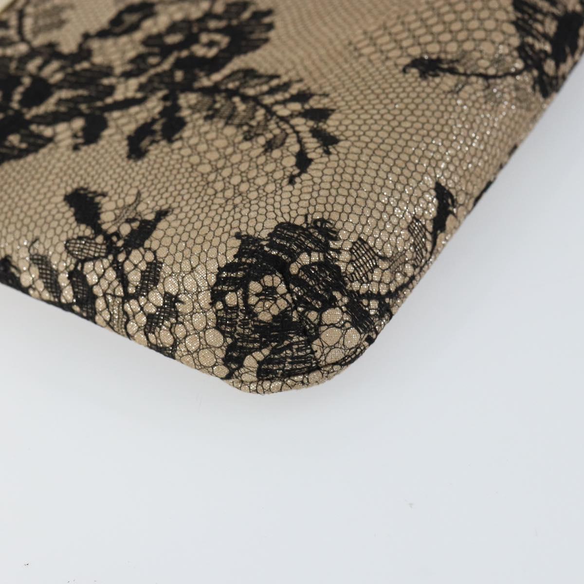 Jimmy Choo Chain Shoulder Bag Leather Beige Black Auth BA8789