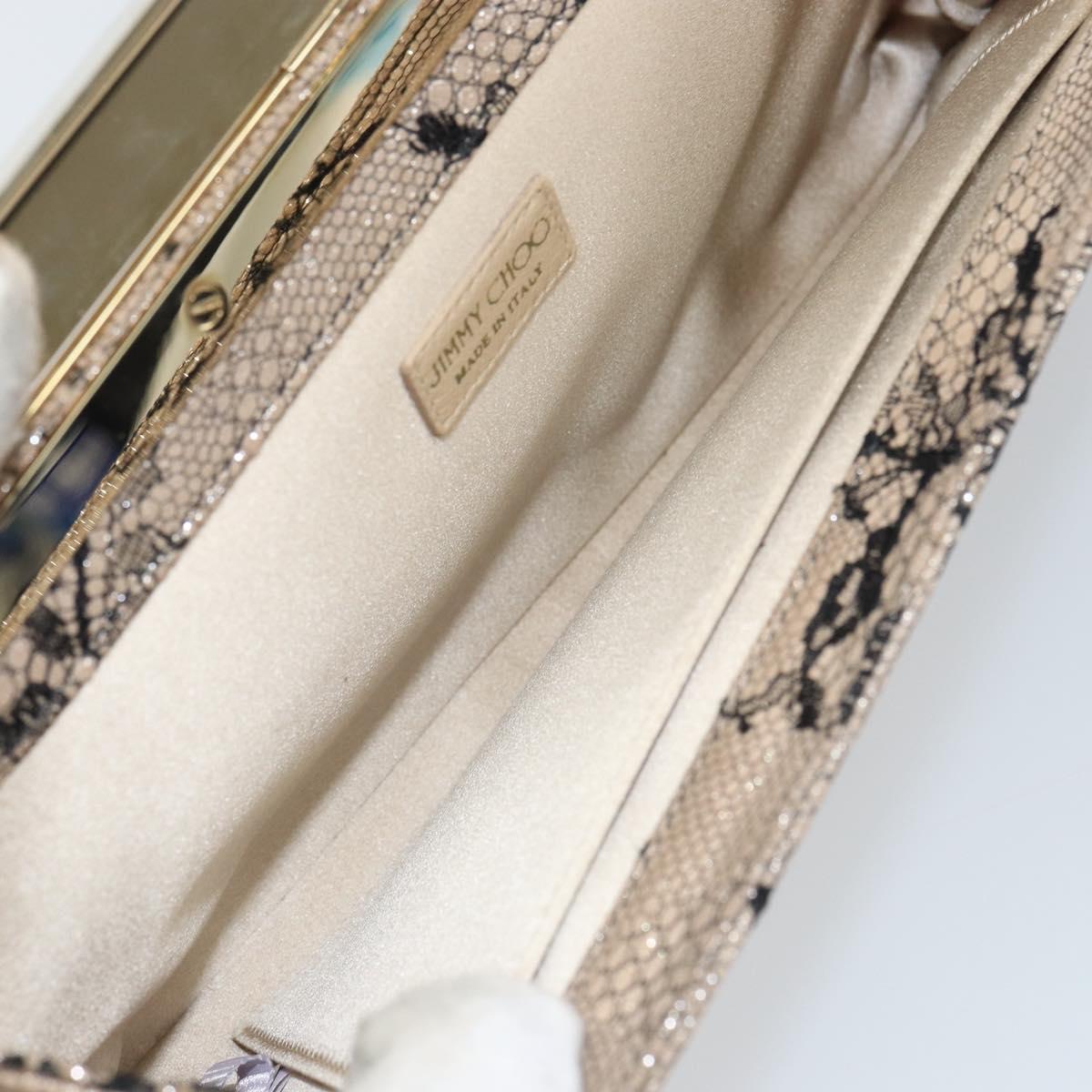 Jimmy Choo Chain Shoulder Bag Leather Beige Black Auth BA8789