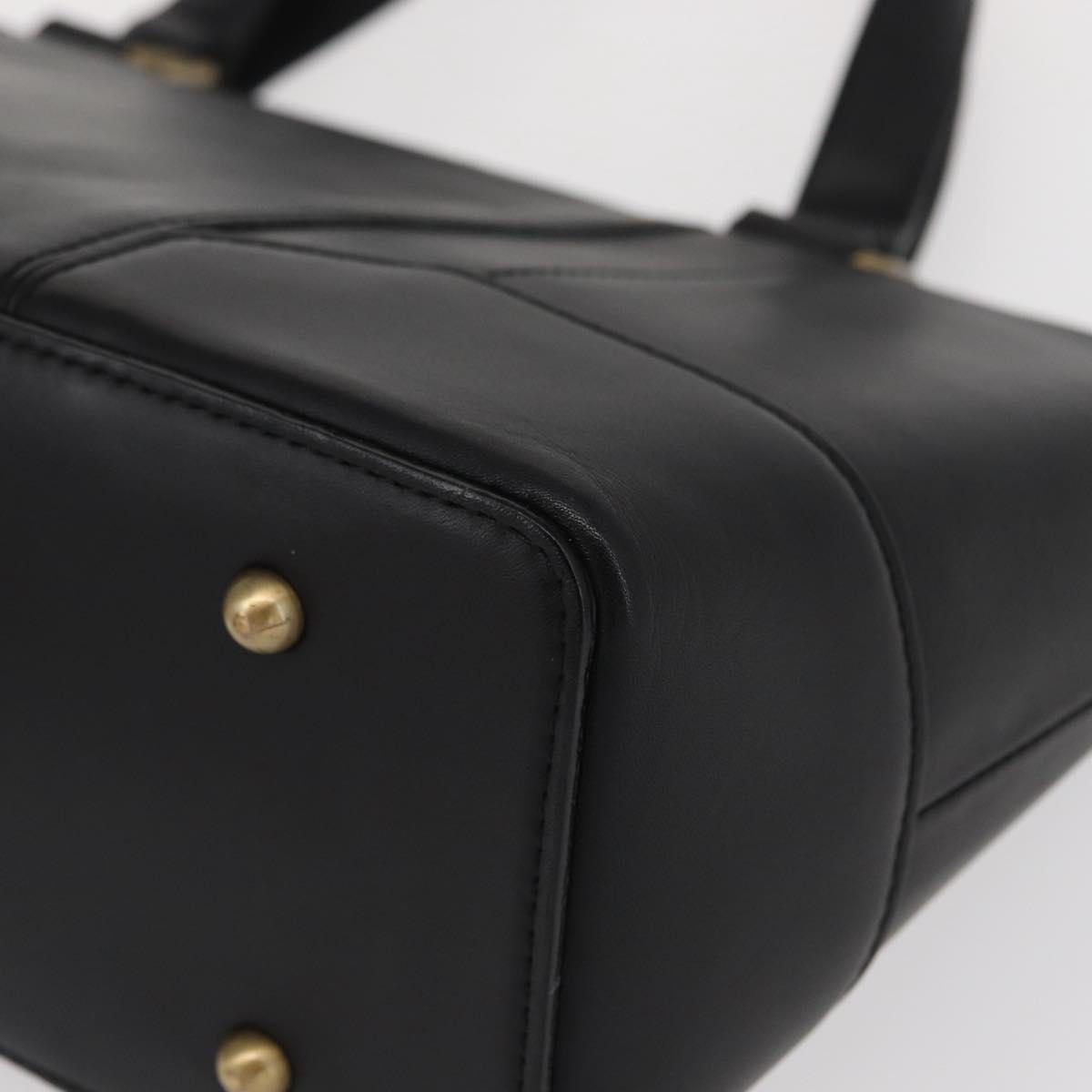 BURBERRY Tote Bag Leather Black Gold Auth BA8801