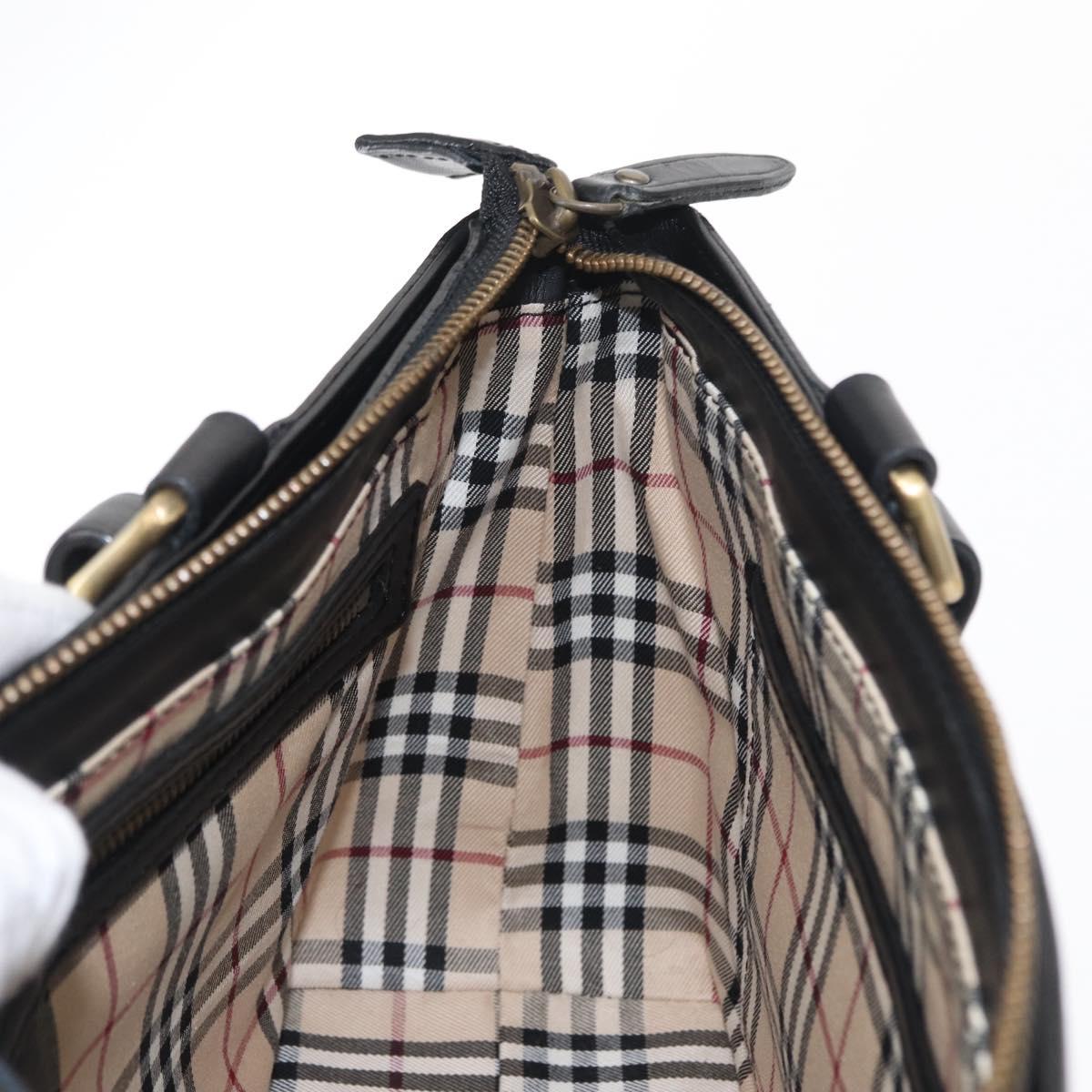 BURBERRY Tote Bag Leather Black Gold Auth BA8801