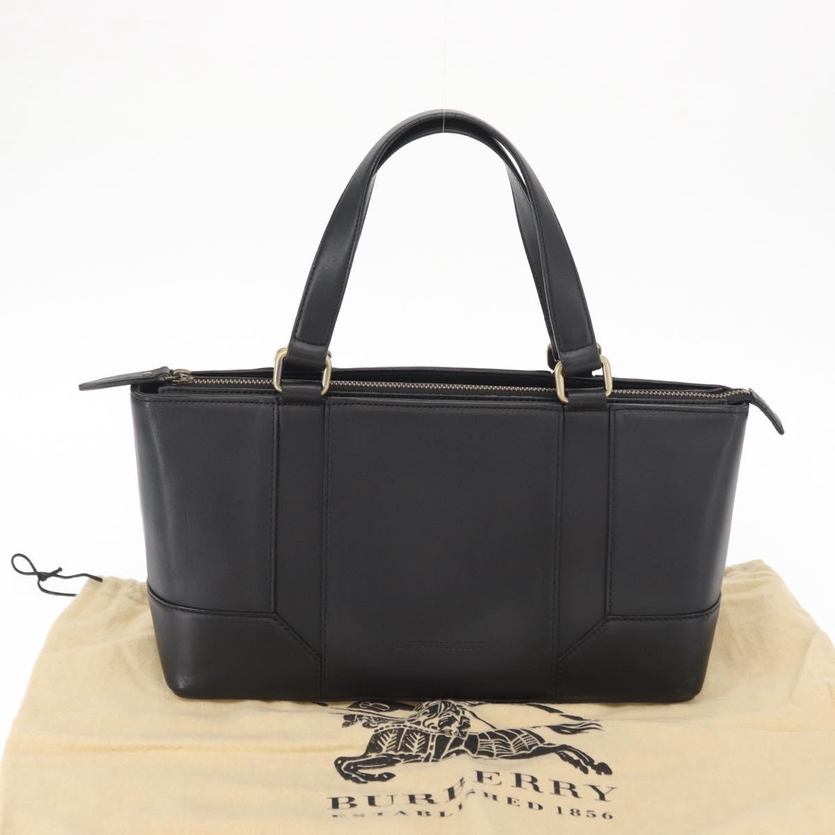 BURBERRY Tote Bag Leather Black Gold Auth BA8801