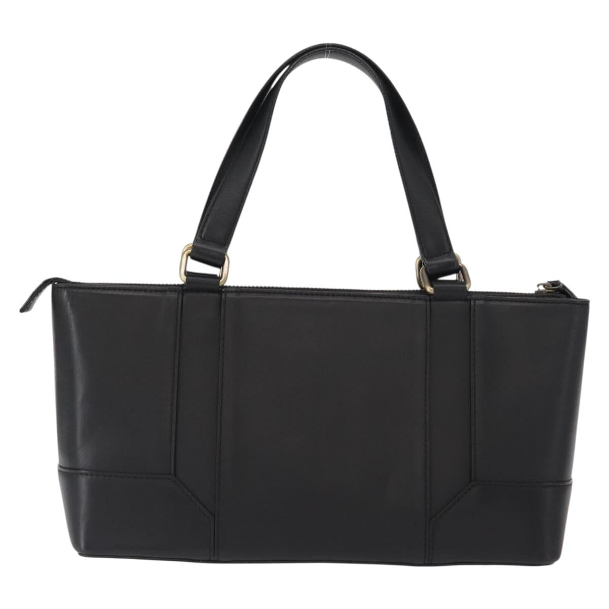 BURBERRY Tote Bag Leather Black Gold Auth BA8801