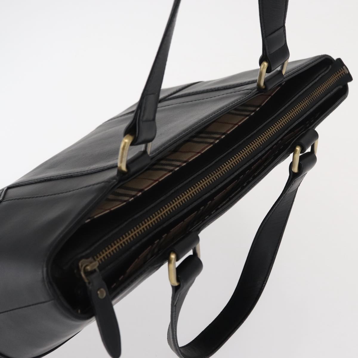 BURBERRY Tote Bag Leather Black Gold Auth BA8801