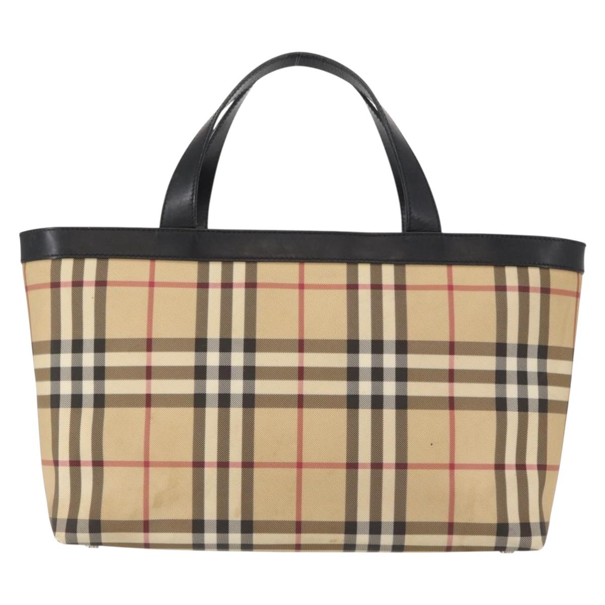BURBERRY Nova Check Hand Bag PVC Beige Auth BA8803
