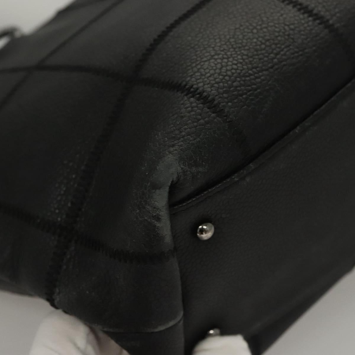 CHANEL Choco Bar Tote Bag Caviar Skin Black CC Auth BA881