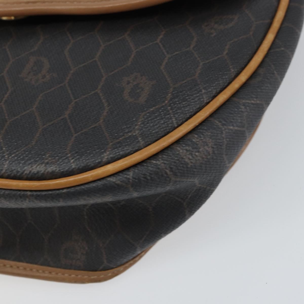 Christian Dior Honeycomb Canvas Shoulder Bag PVC Black Gold Auth BA8817