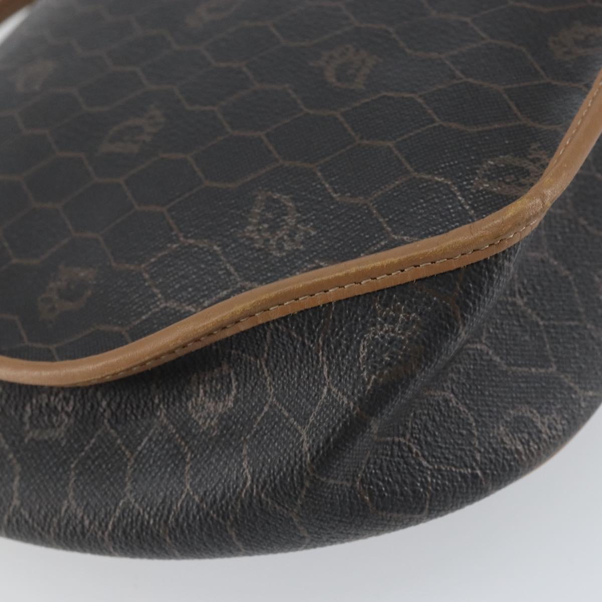Christian Dior Honeycomb Canvas Shoulder Bag PVC Black Gold Auth BA8817